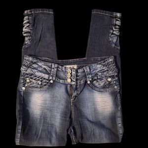 Vintage Anorexy Y2K Bling Faux Corset Lace Up Jeans Size 30/10